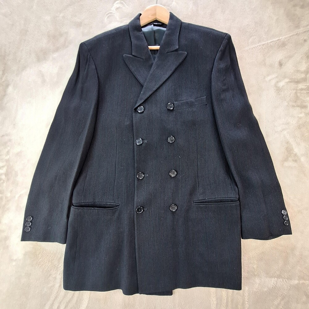 DKNY Suit Jacket Mens 40R Black Stripe Double Breasted Single Vent Classic